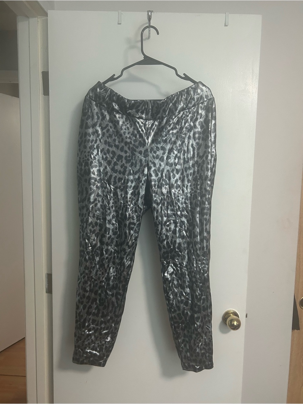 Metallic Silver Leopard Skinny Pants